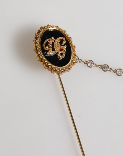 Broche pour homme Dolce &amp; Gabbana, épingle de revers avec logo DG et chaîne dorée.