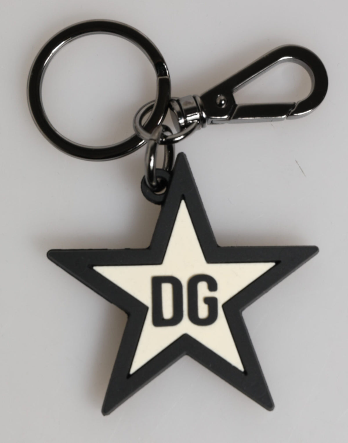 Porte-clés Dolce &amp; Gabbana en caoutchouc blanc et noir avec logo DG et étoile pour homme