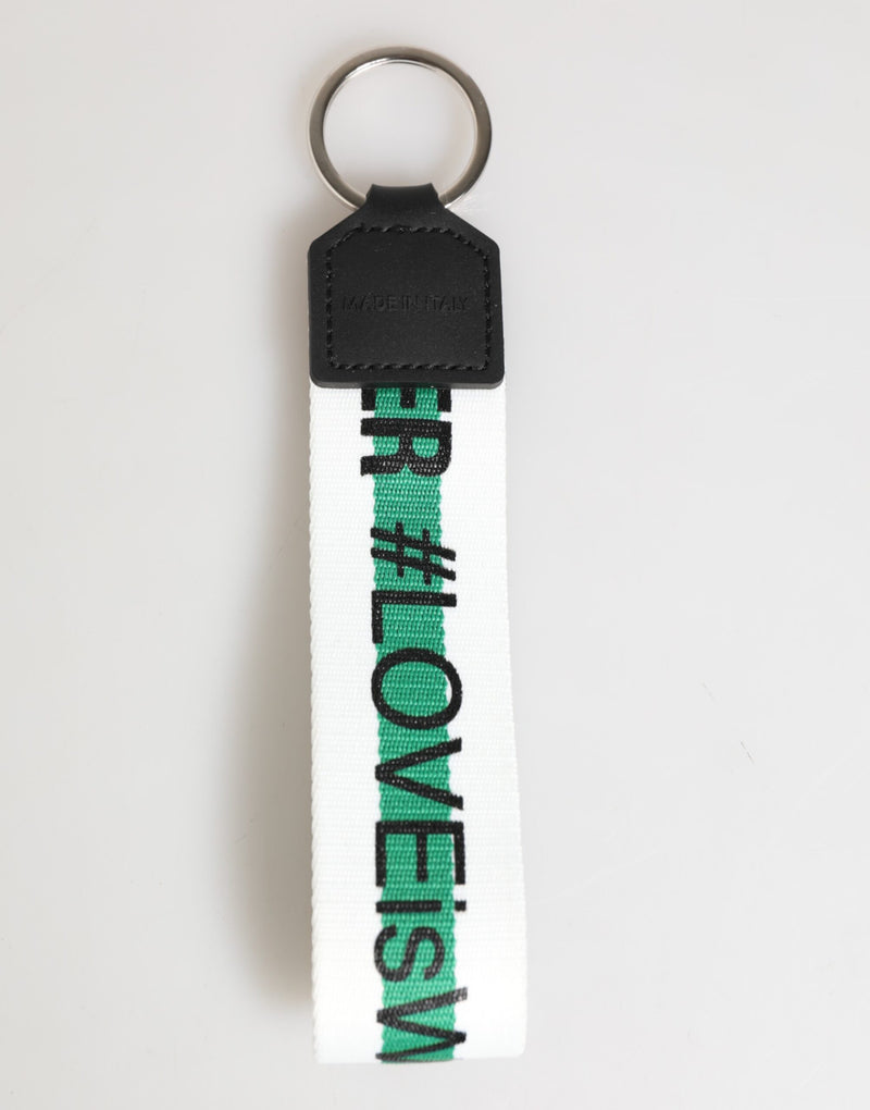 Dolce &amp; Gabbana Green Logo Polyester Zilveren Messing Houder Sleutelhanger Sleutelhanger