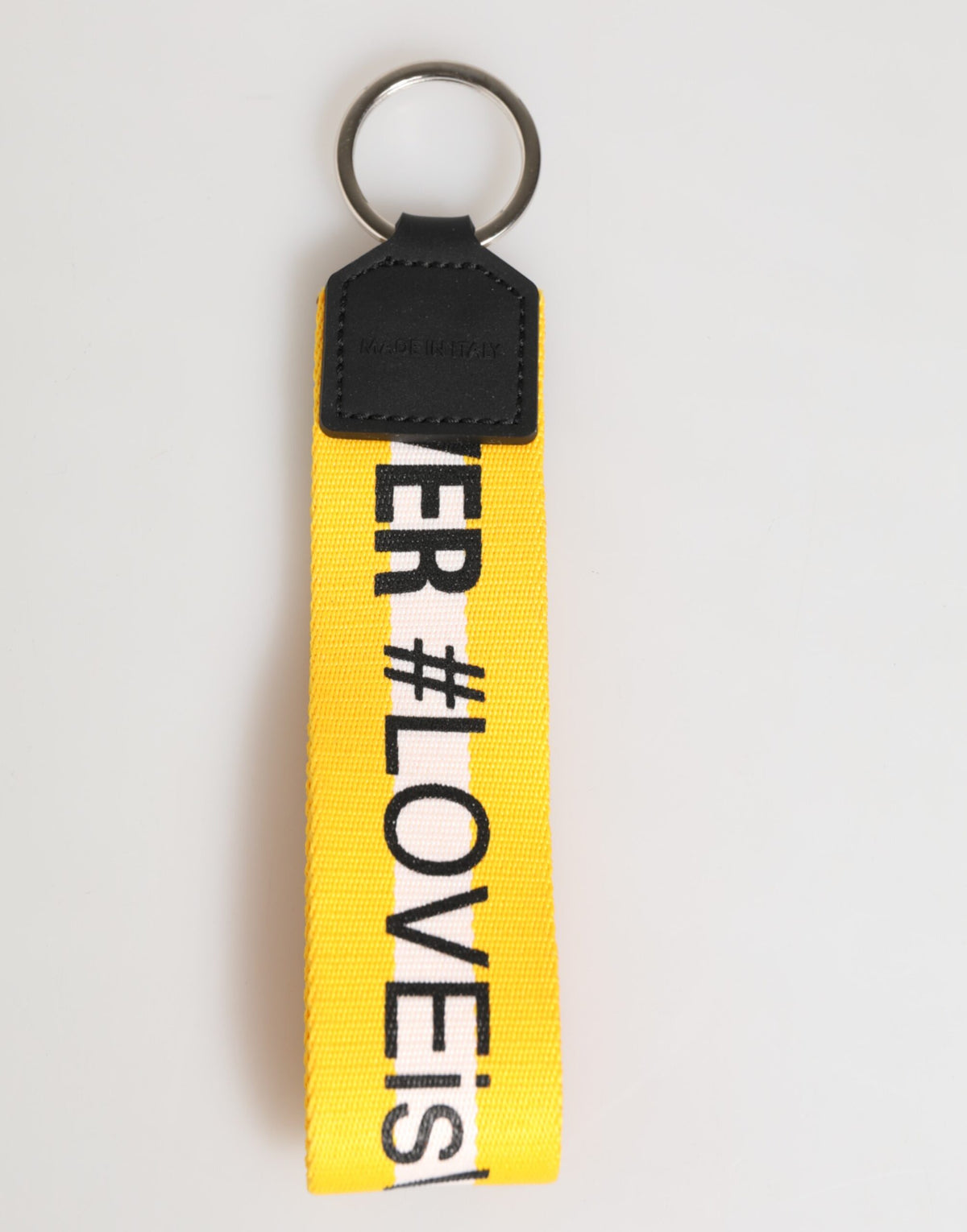Porte-clés en polyester jaune avec logo Dolce &amp; Gabbana, porte-clés en laiton argenté.