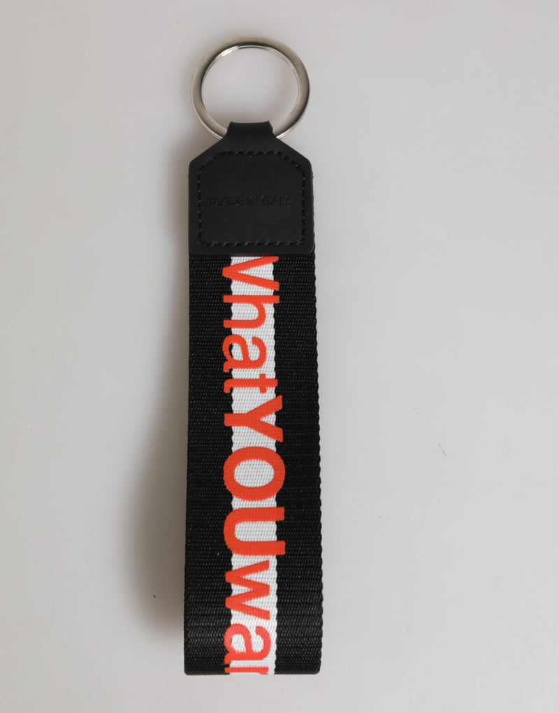 Dolce &amp; Gabbana zwarte en rode logo polyester sleutelhanger met messing hanger