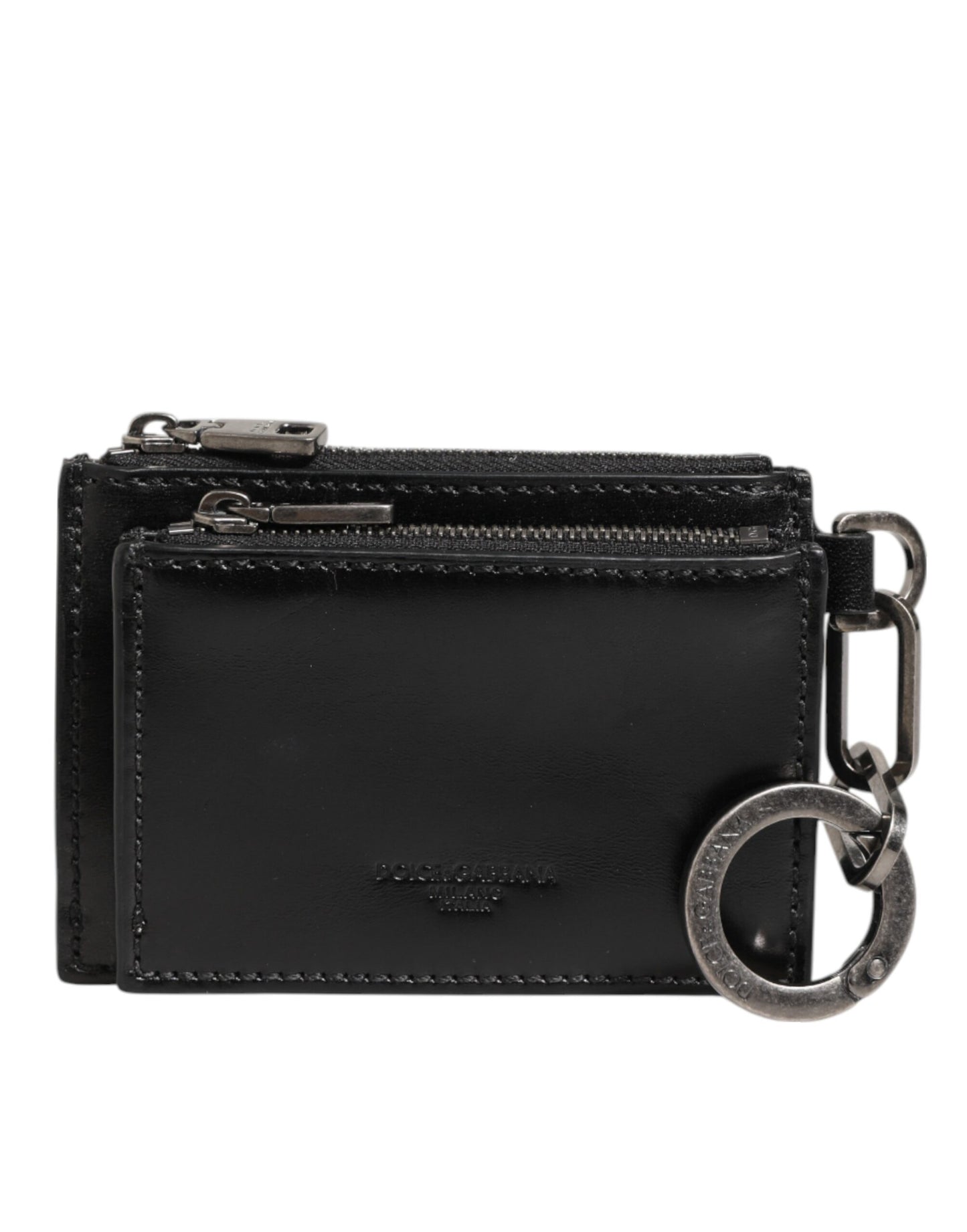 Porte-cartes à fermeture éclair en cuir noir, porte-monnaie et porte-clés Dolce &amp; Gabbana