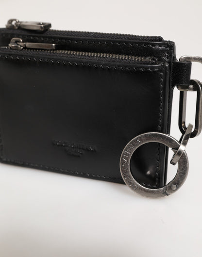 Porte-cartes à fermeture éclair en cuir noir, porte-monnaie et porte-clés Dolce &amp; Gabbana