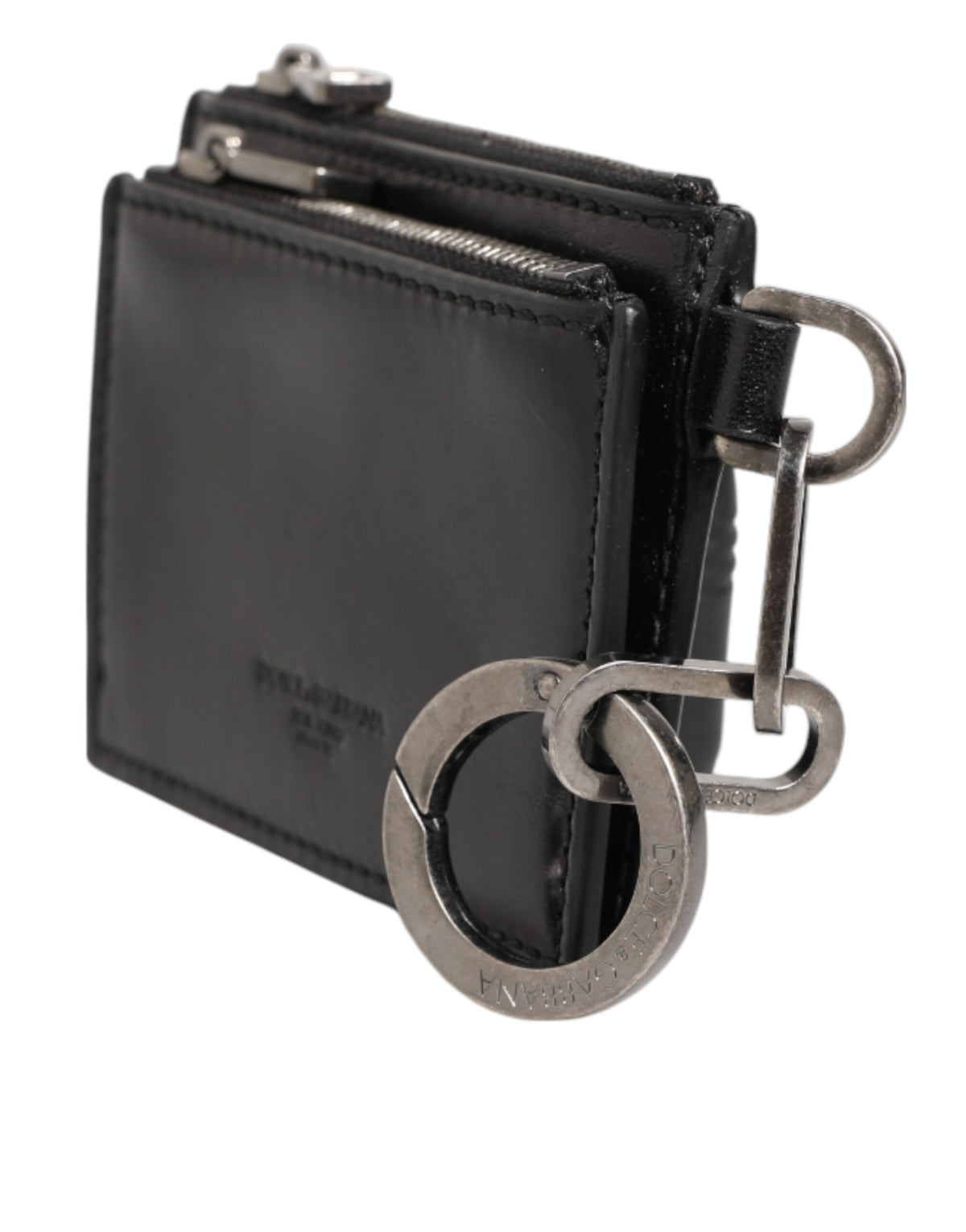 Porte-cartes à fermeture éclair en cuir noir, porte-monnaie et porte-clés Dolce &amp; Gabbana