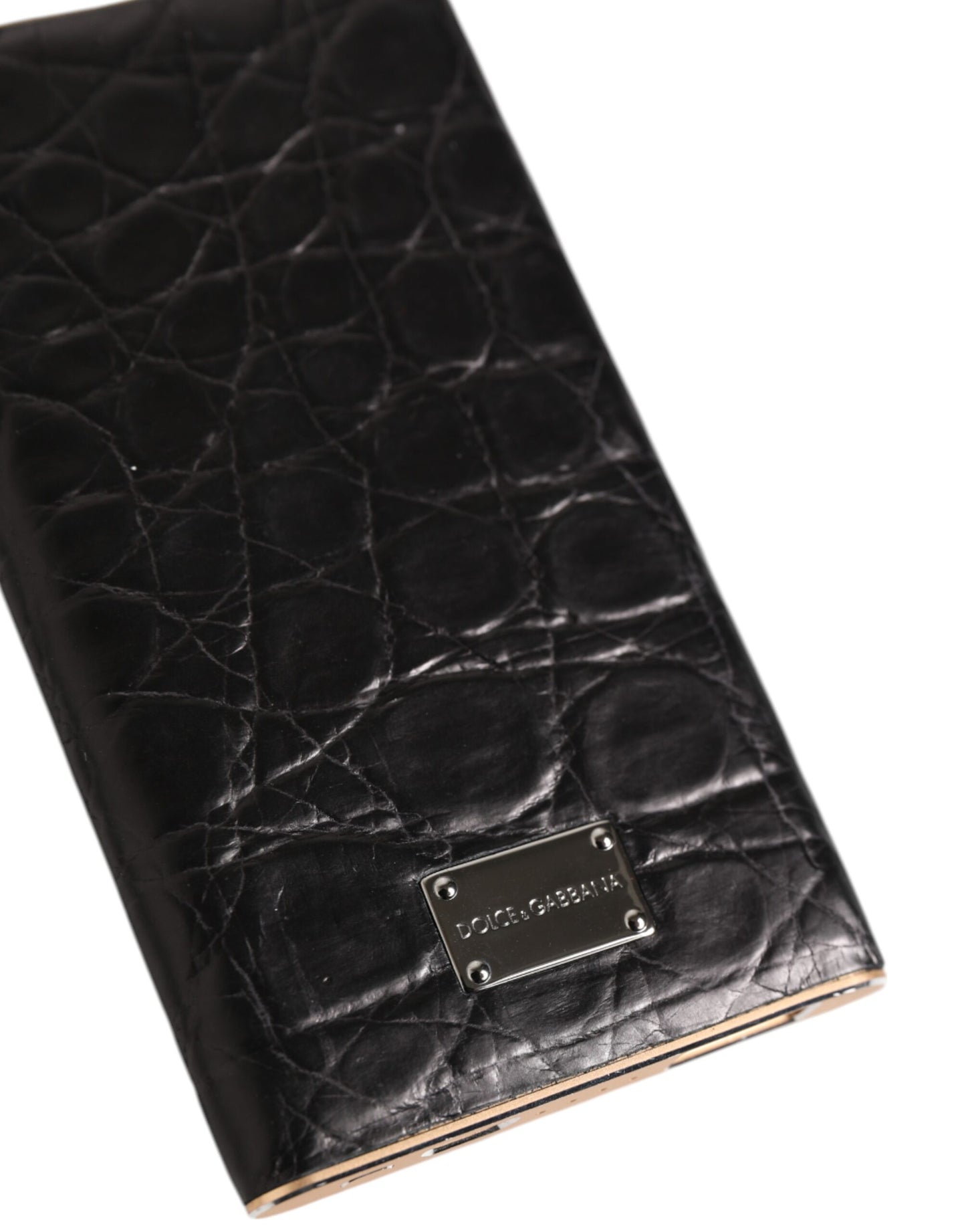 Chargeur externe USB Dolce &amp; Gabbana, batterie 3000 mAh, en cuir noir embossé.