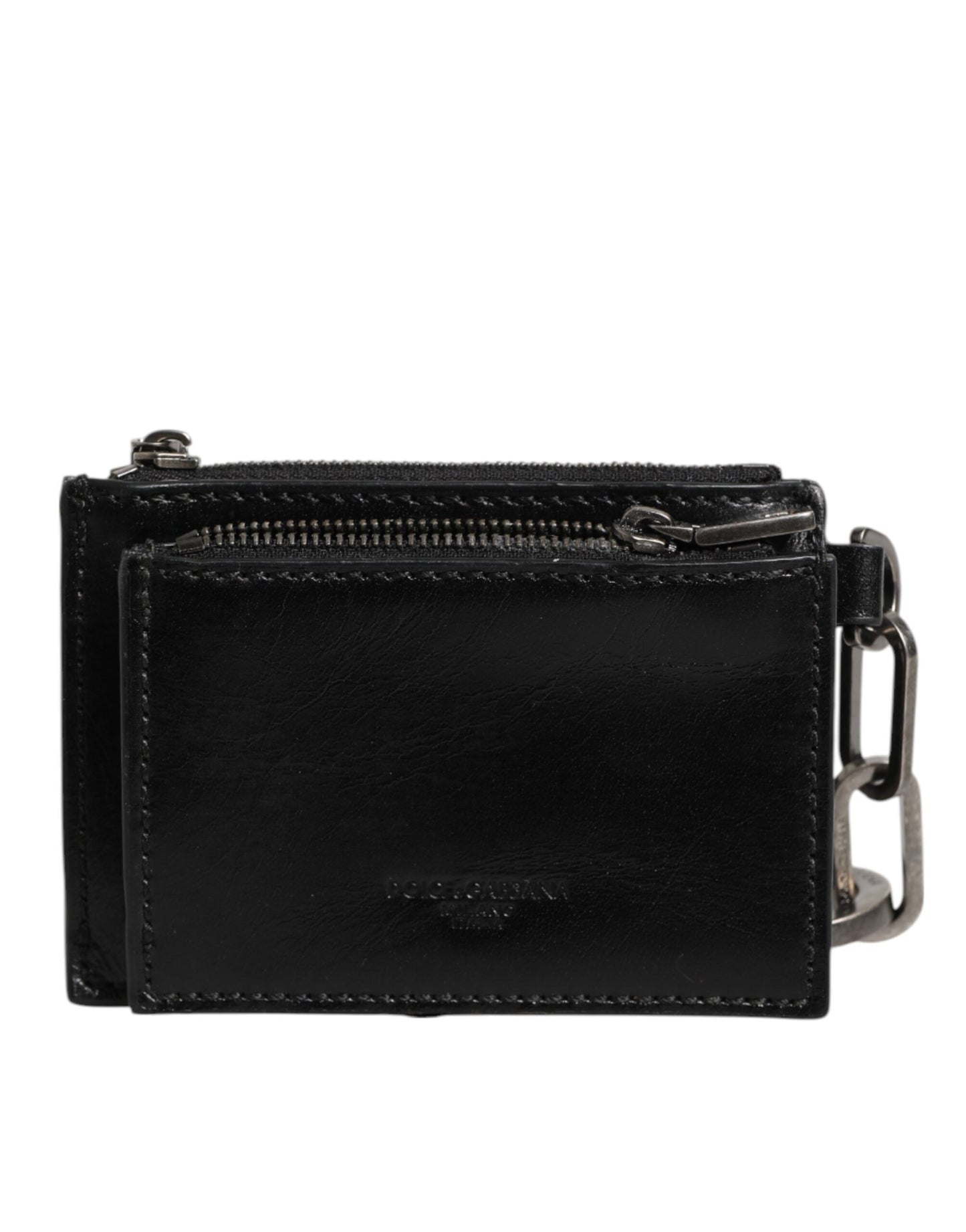 Porte-clés Dolce &amp; Gabbana en cuir noir avec logo et fermeture éclair