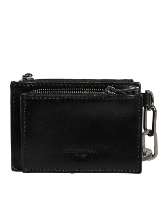 Porte-clés Dolce &amp; Gabbana en cuir noir avec logo et fermeture éclair