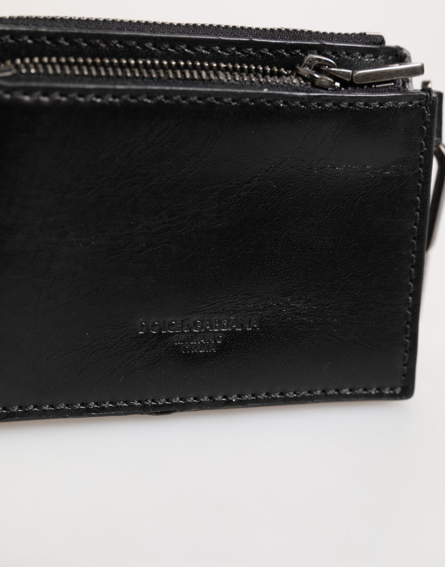 Porte-clés Dolce & Gabbana en cuir noir avec logo et fermeture éclair