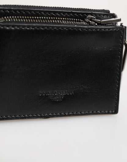 Porte-clés Dolce & Gabbana en cuir noir avec logo et fermeture éclair