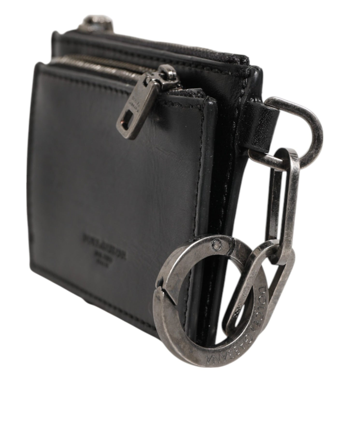 Porte-clés Dolce & Gabbana en cuir noir avec logo et fermeture éclair