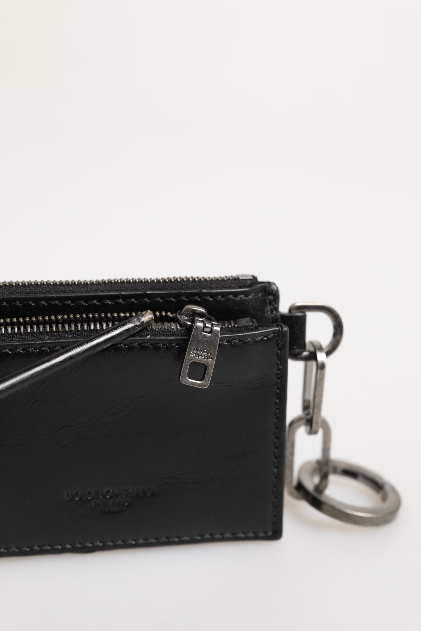 Porte-clés Dolce & Gabbana en cuir noir avec logo et fermeture éclair