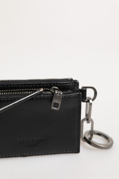 Porte-clés Dolce & Gabbana en cuir noir avec logo et fermeture éclair