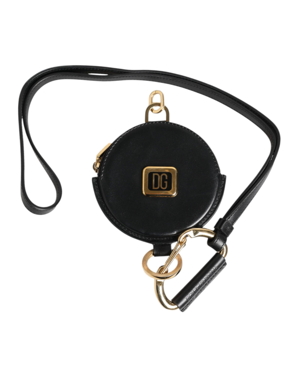 Portefeuille à cordon rond en cuir noir Dolce &amp; Gabbana avec logo DG