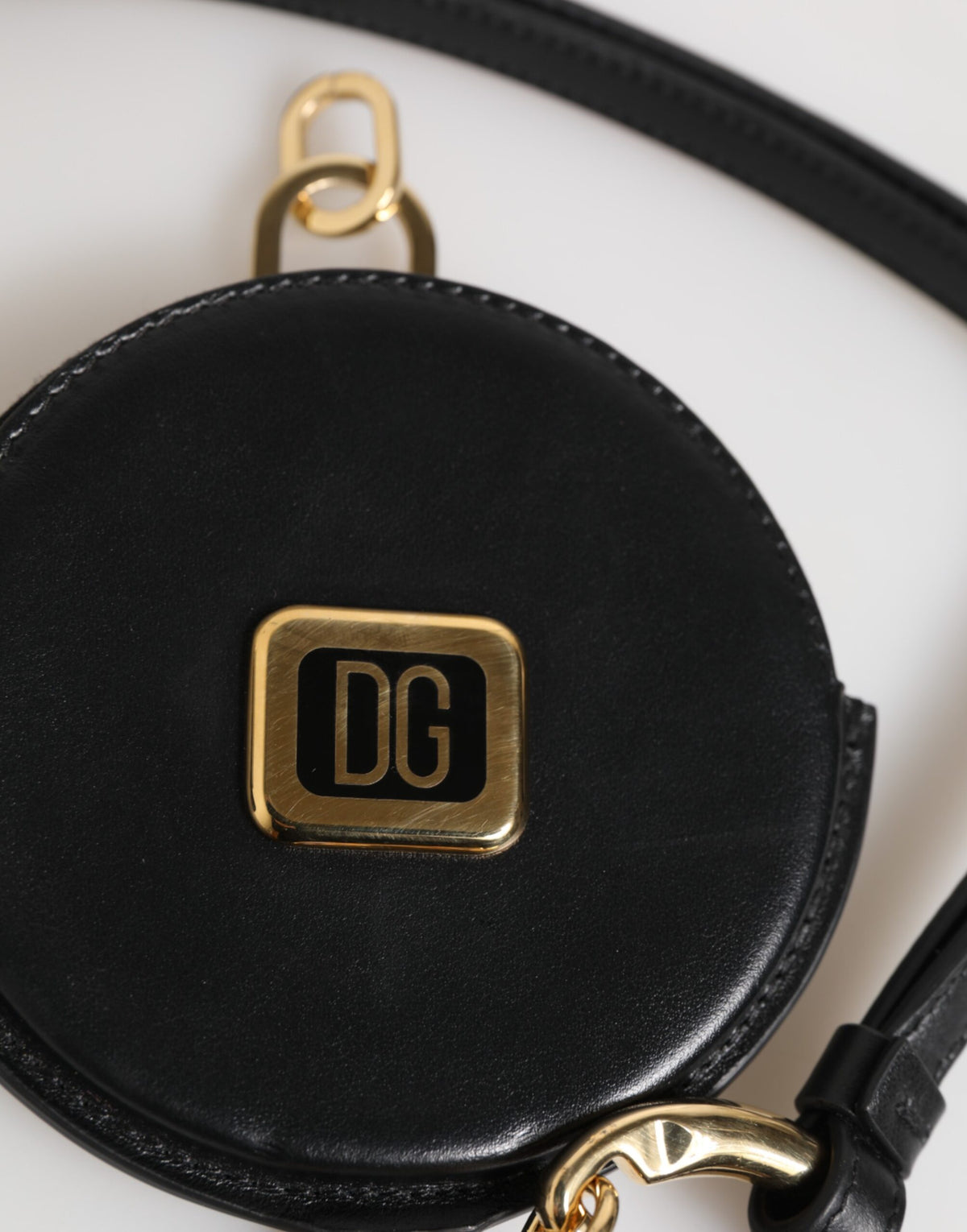 Portefeuille à cordon rond en cuir noir Dolce &amp; Gabbana avec logo DG