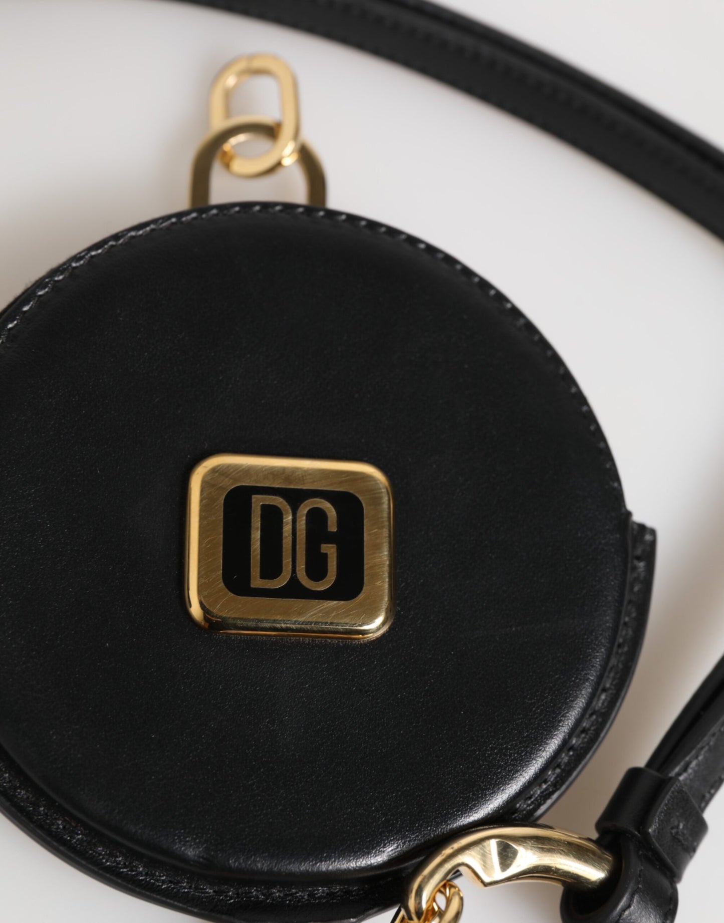 Portefeuille à cordon rond en cuir noir Dolce & Gabbana avec logo DG