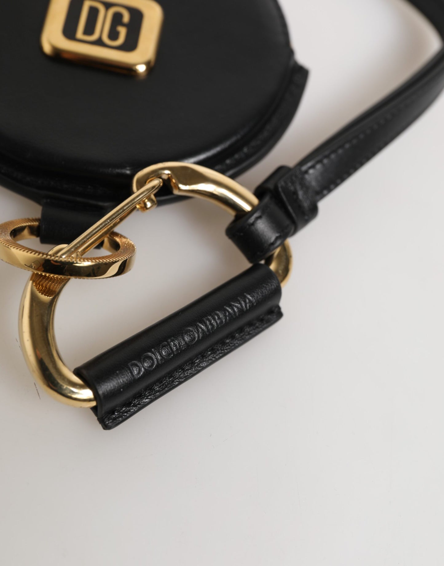 Portefeuille à cordon rond en cuir noir Dolce & Gabbana avec logo DG