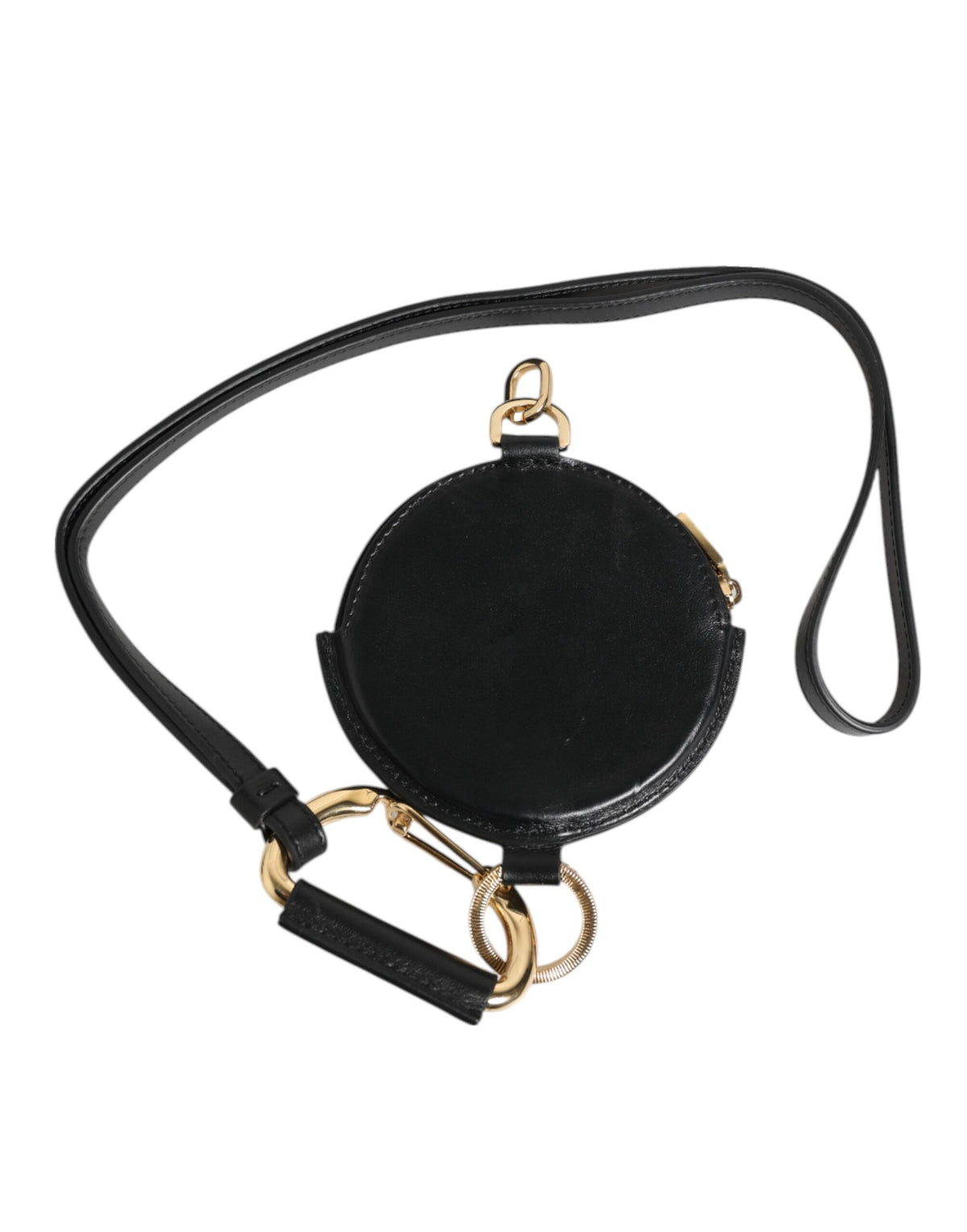 Portefeuille à cordon rond en cuir noir Dolce &amp; Gabbana avec logo DG