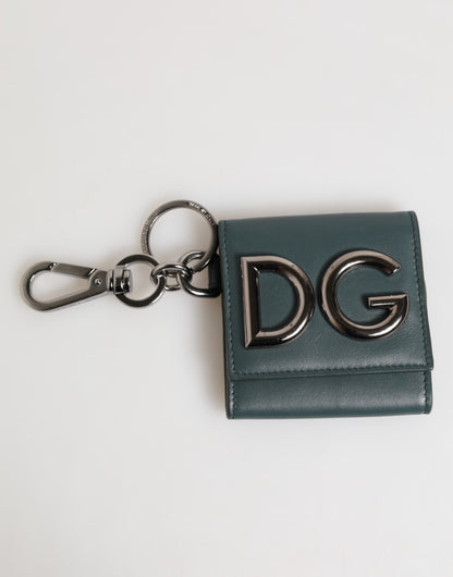 Porte-monnaie Dolce &amp; Gabbana en cuir vert foncé avec logo DG, à accrocher sur un sac.