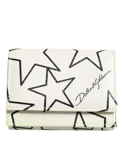Portefeuille porte-cartes à trois volets en cuir blanc Dolce & Gabbana DG Star Print