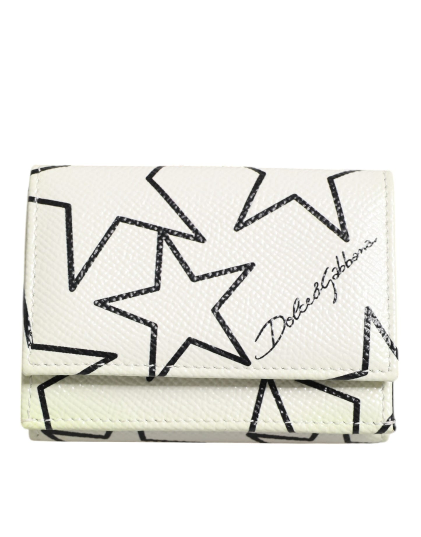 Portefeuille porte-cartes à trois volets en cuir blanc Dolce & Gabbana DG Star Print