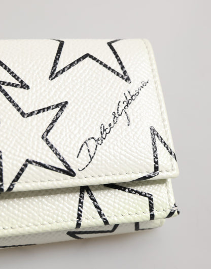 Portefeuille porte-cartes à trois volets en cuir blanc Dolce & Gabbana DG Star Print