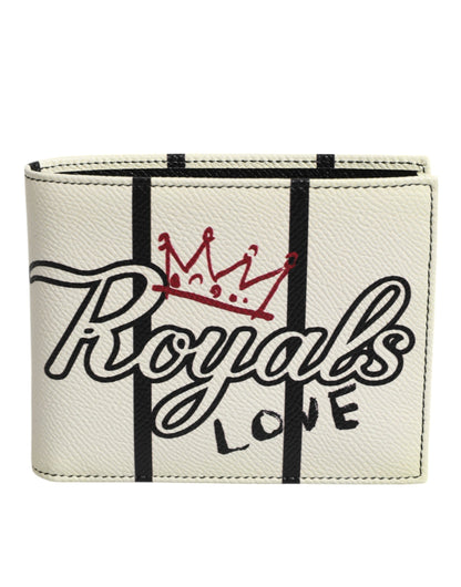 Portefeuille porte-cartes à deux volets Dolce & Gabbana en cuir blanc DG Crown Royals