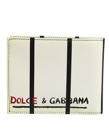 Portefeuille porte-cartes à deux volets Dolce & Gabbana en cuir blanc DG Crown Royals
