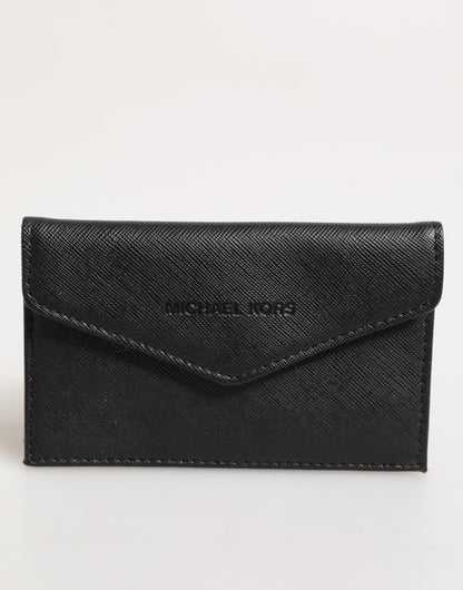 Portefeuille homme Michael Kors en cuir saffiano noir, format enveloppe.