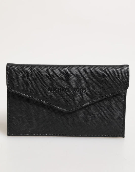 Portefeuille homme Michael Kors en cuir saffiano noir, format enveloppe.