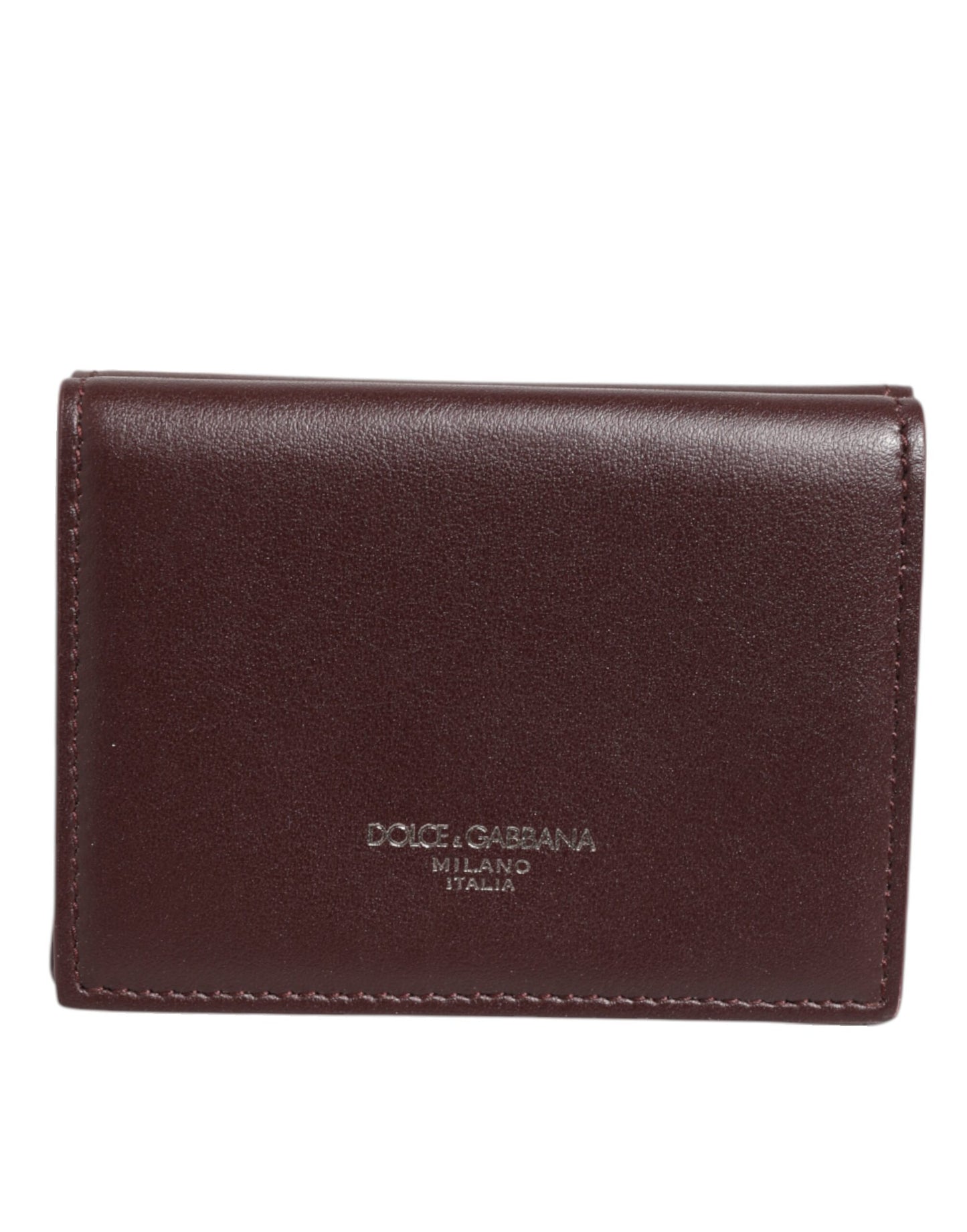 Porte-cartes à trois volets en cuir avec logo en relief Dolce &amp; Gabbana, brun foncé.