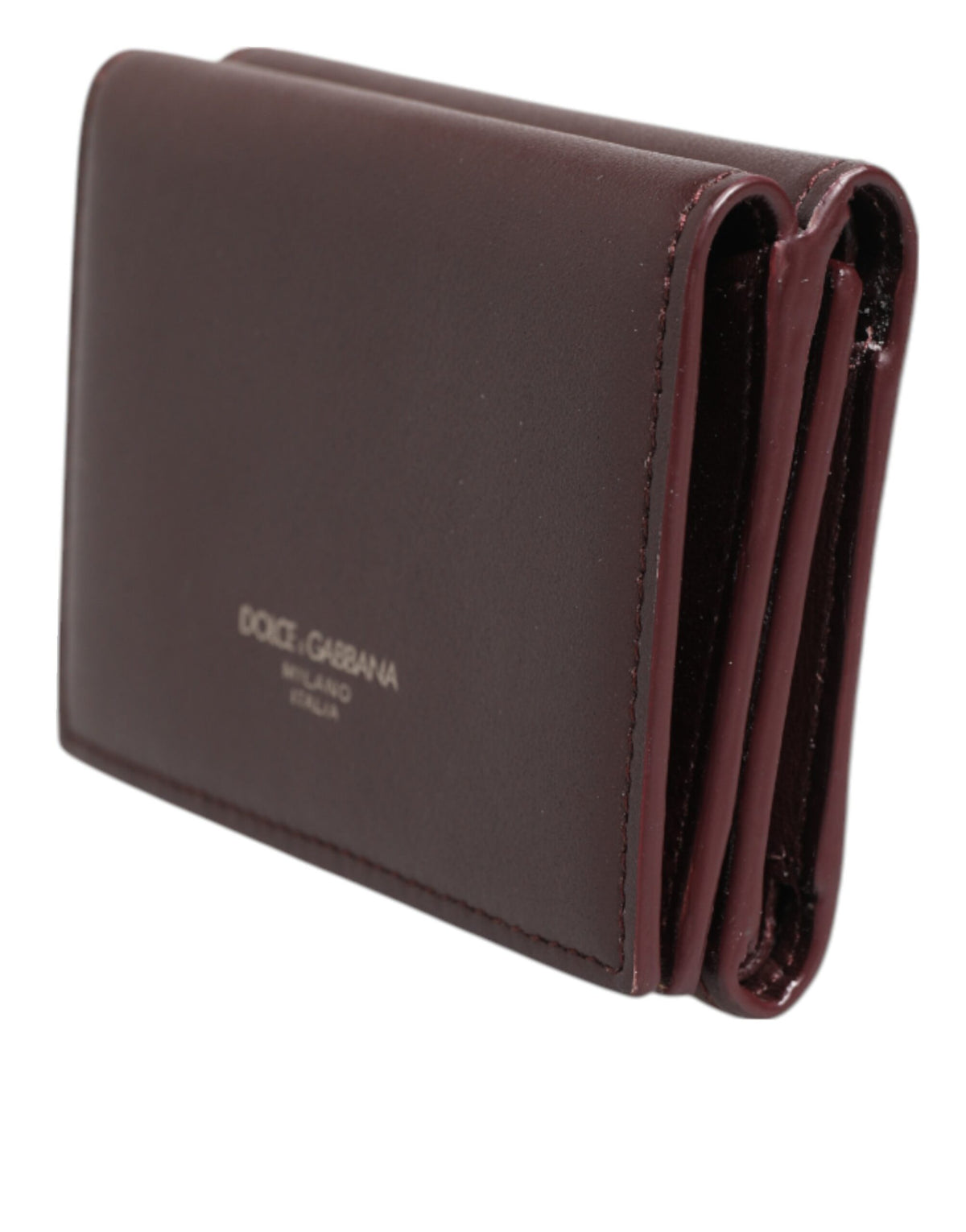 Porte-cartes à trois volets en cuir avec logo en relief Dolce &amp; Gabbana, brun foncé.