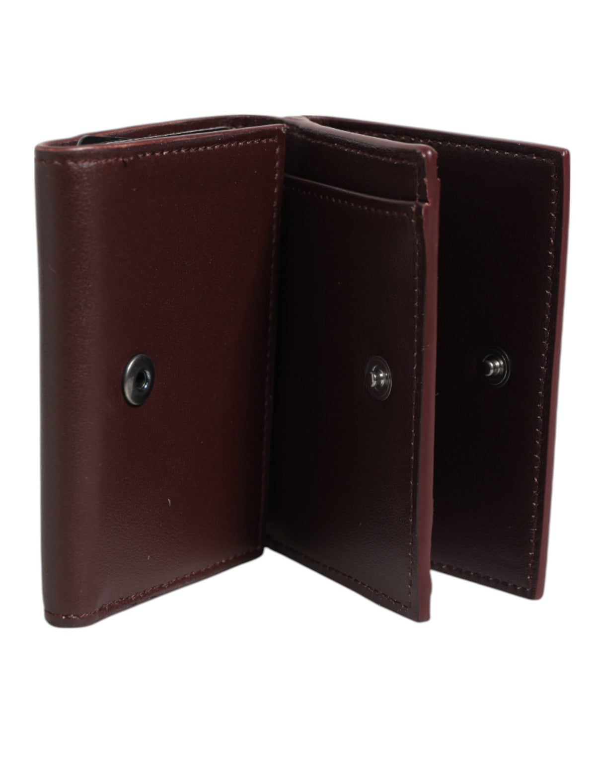 Porte-cartes à trois volets en cuir avec logo en relief Dolce &amp; Gabbana, brun foncé.