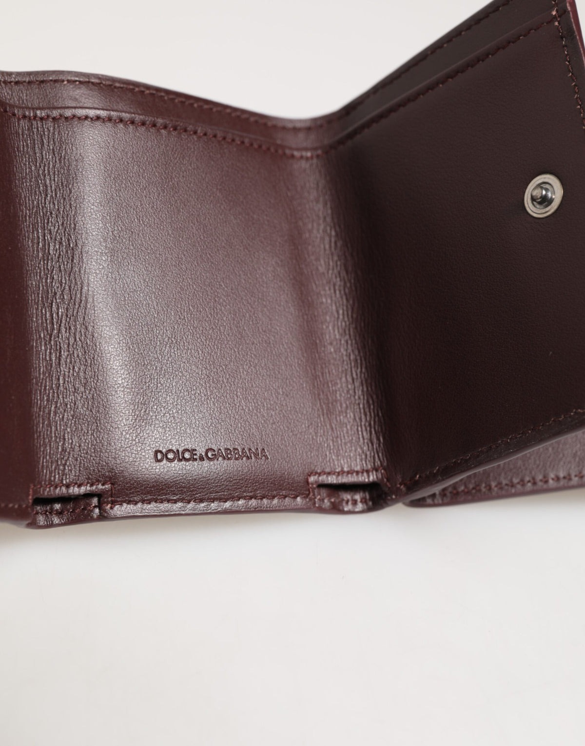 Porte-cartes à trois volets en cuir avec logo en relief Dolce &amp; Gabbana, brun foncé.