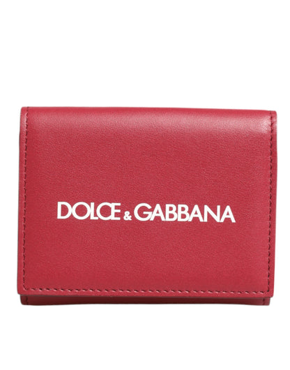 Porte-cartes à trois volets en cuir rouge pour homme avec imprimé du logo Dolce &amp; Gabbana.