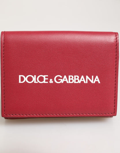 Porte-cartes à trois volets en cuir rouge pour homme avec imprimé du logo Dolce &amp; Gabbana.