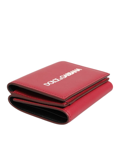 Porte-cartes à trois volets en cuir rouge pour homme avec imprimé du logo Dolce &amp; Gabbana.