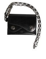 Portefeuille à rabat à fermoir à chaîne en cuir Cavallo noir de Dolce &amp; Gabbana