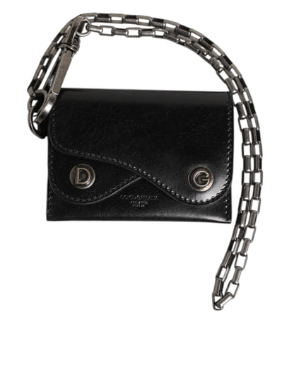 Portefeuille à rabat à fermoir à chaîne en cuir Cavallo noir de Dolce &amp; Gabbana