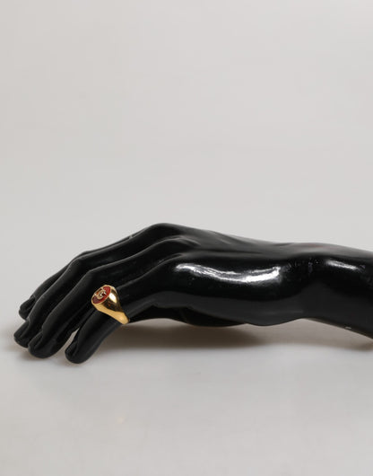 Bague homme Dolce &amp; Gabbana en laiton doré, logo DG rouge rond.