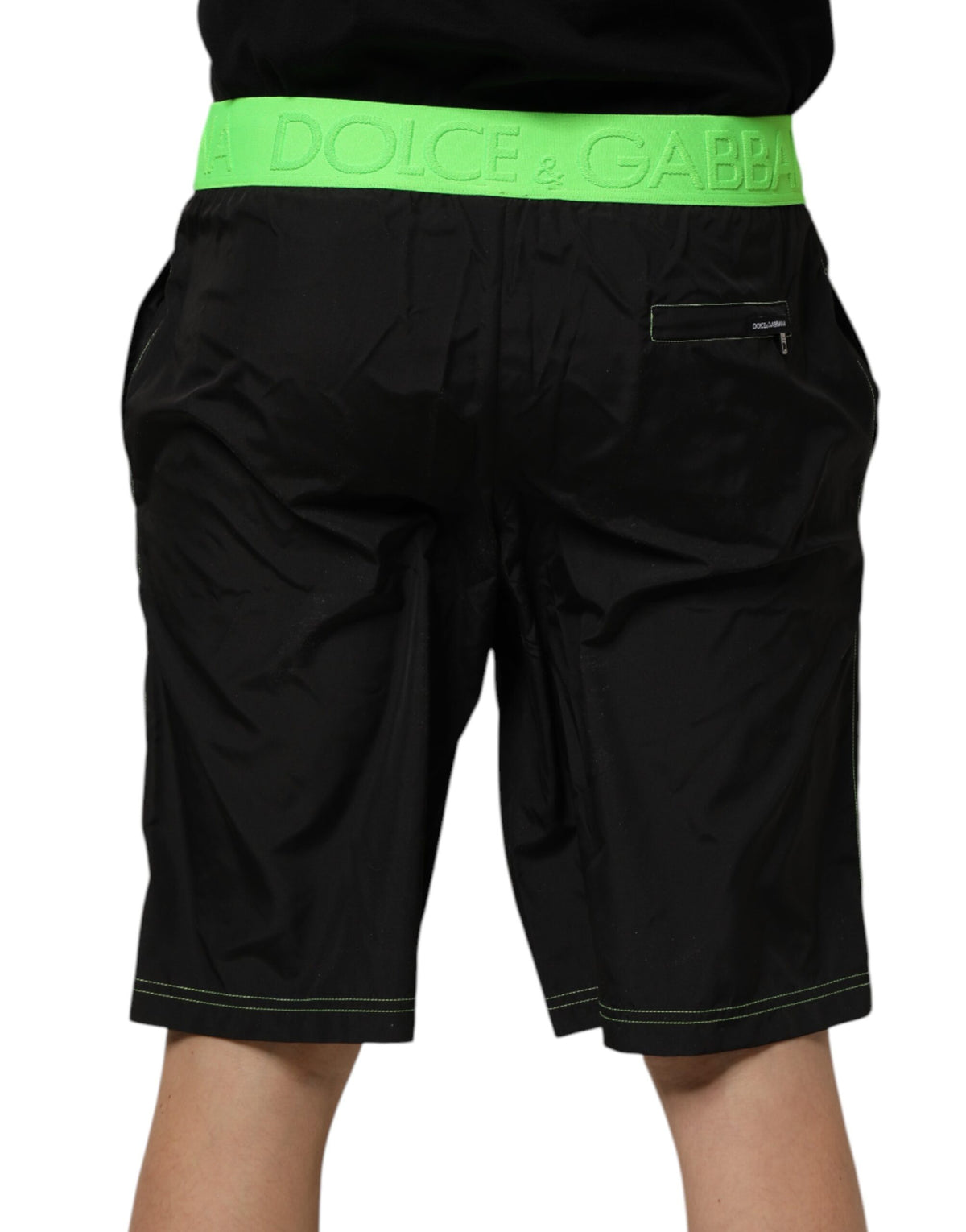 Short de bain noir et vert à logo Dolce &amp; Gabbana avec ceinture.