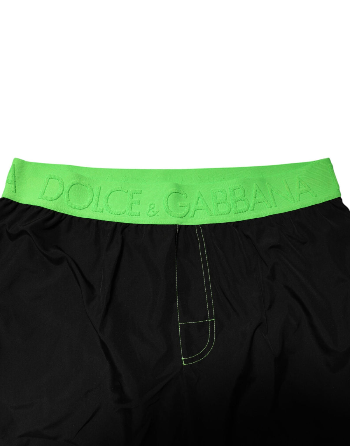 Short de bain noir et vert à logo Dolce &amp; Gabbana avec ceinture.