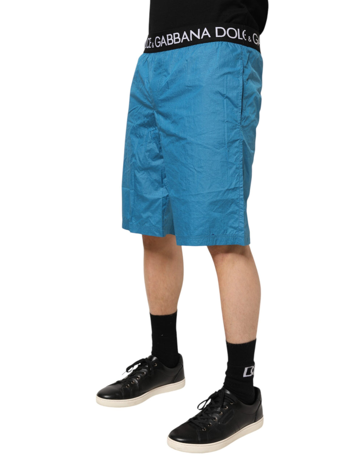 Short de bain/maillot de bain Dolce &amp; Gabbana avec ceinture à logo bleu.