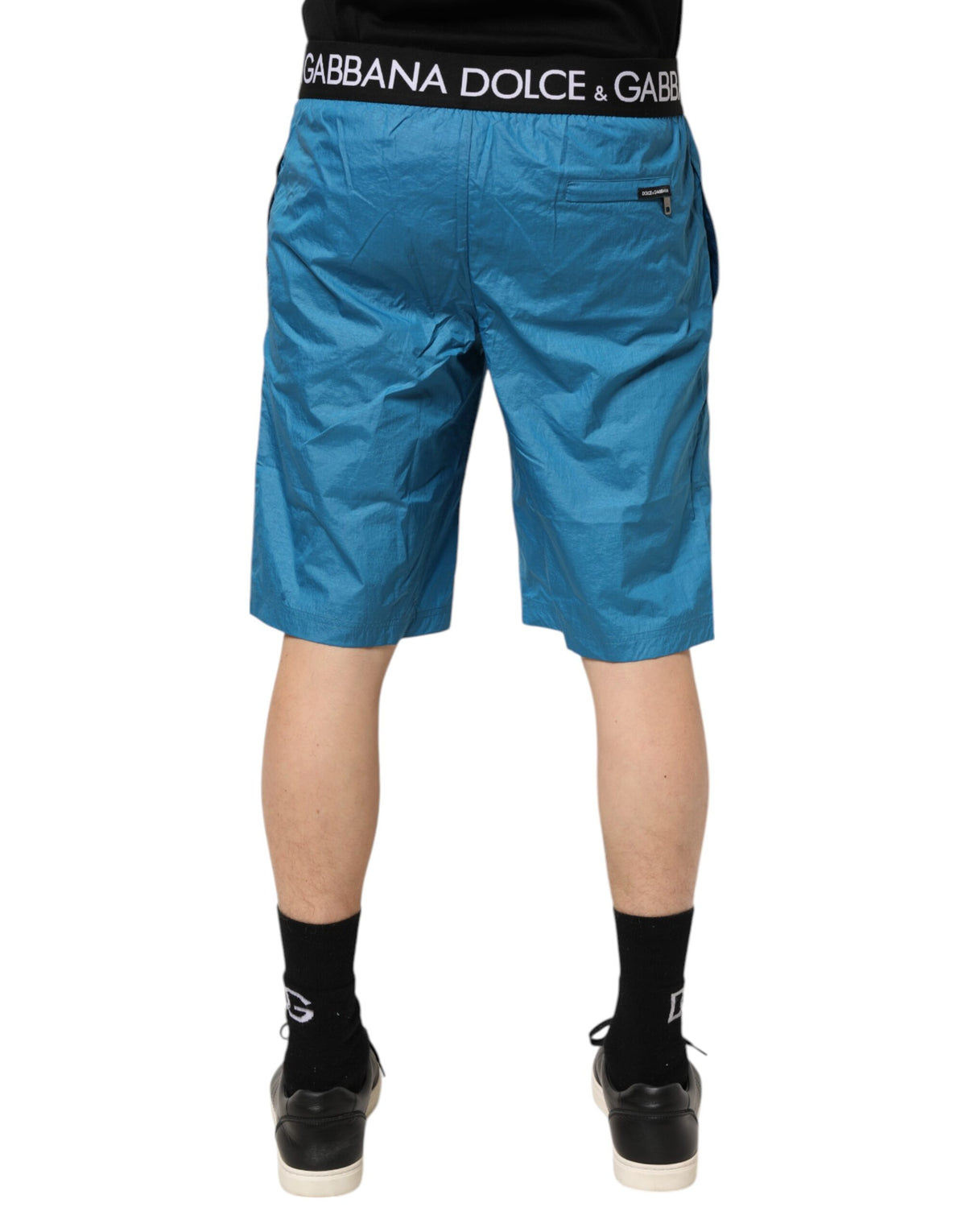 Short de bain/maillot de bain Dolce &amp; Gabbana avec ceinture à logo bleu.
