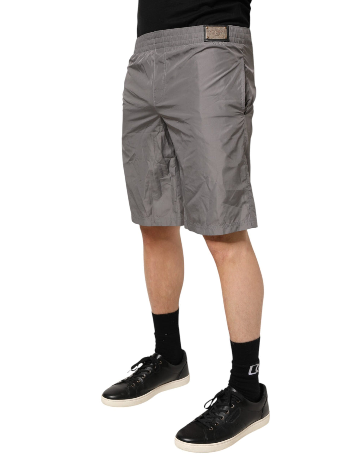 Short de bain Dolce &amp; Gabbana en nylon gris clair à taille élastique