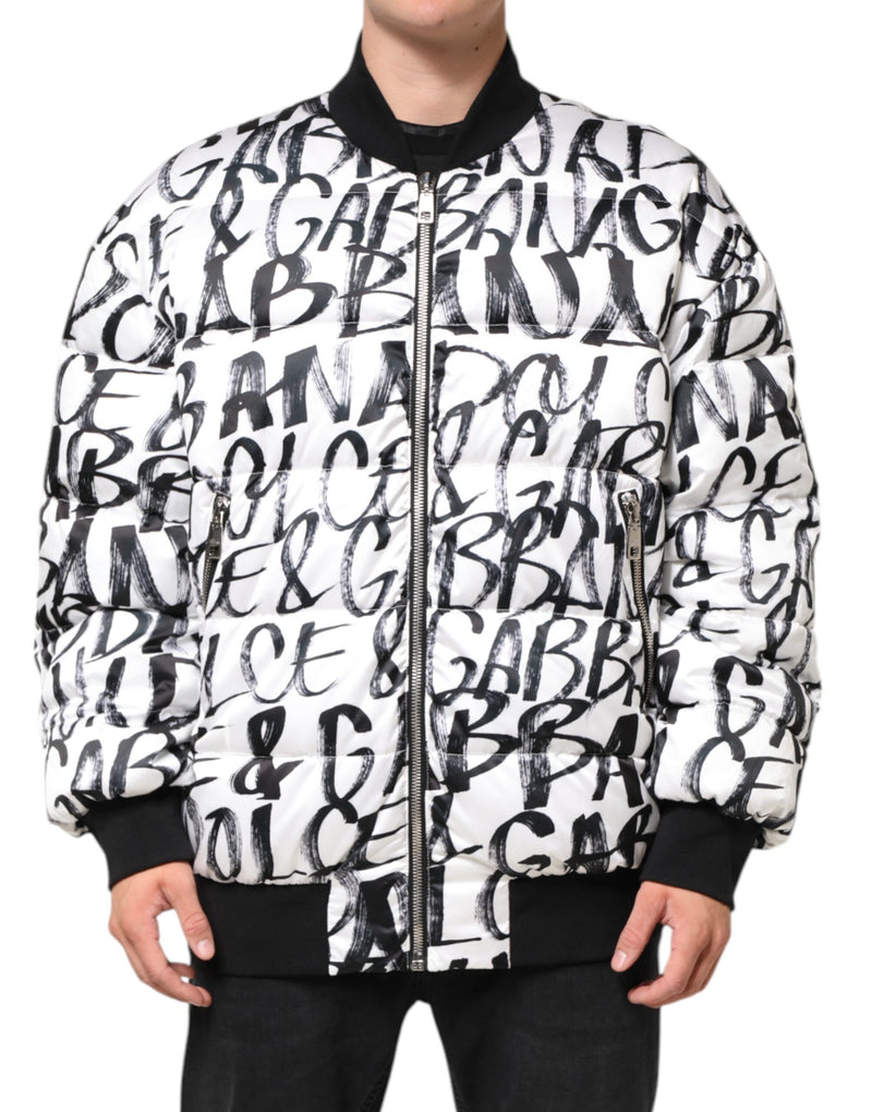 Veste bomber matelassée à logo graffiti blanc et noir de Dolce & Gabbana