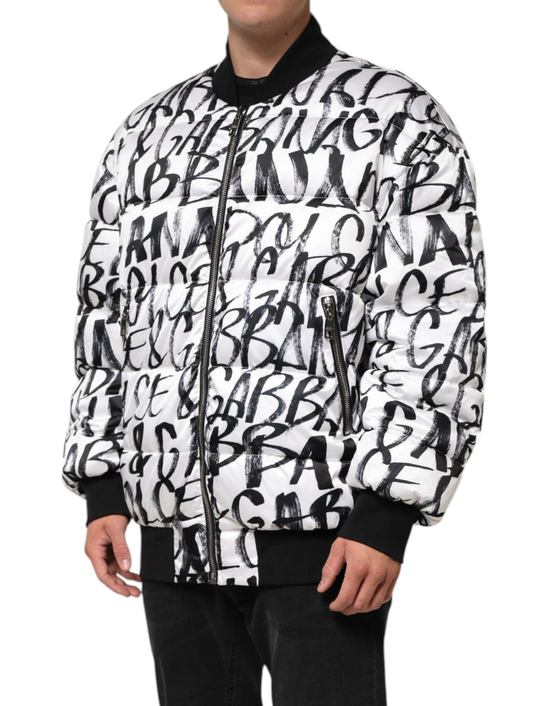 Veste bomber matelassée à logo graffiti blanc et noir de Dolce & Gabbana
