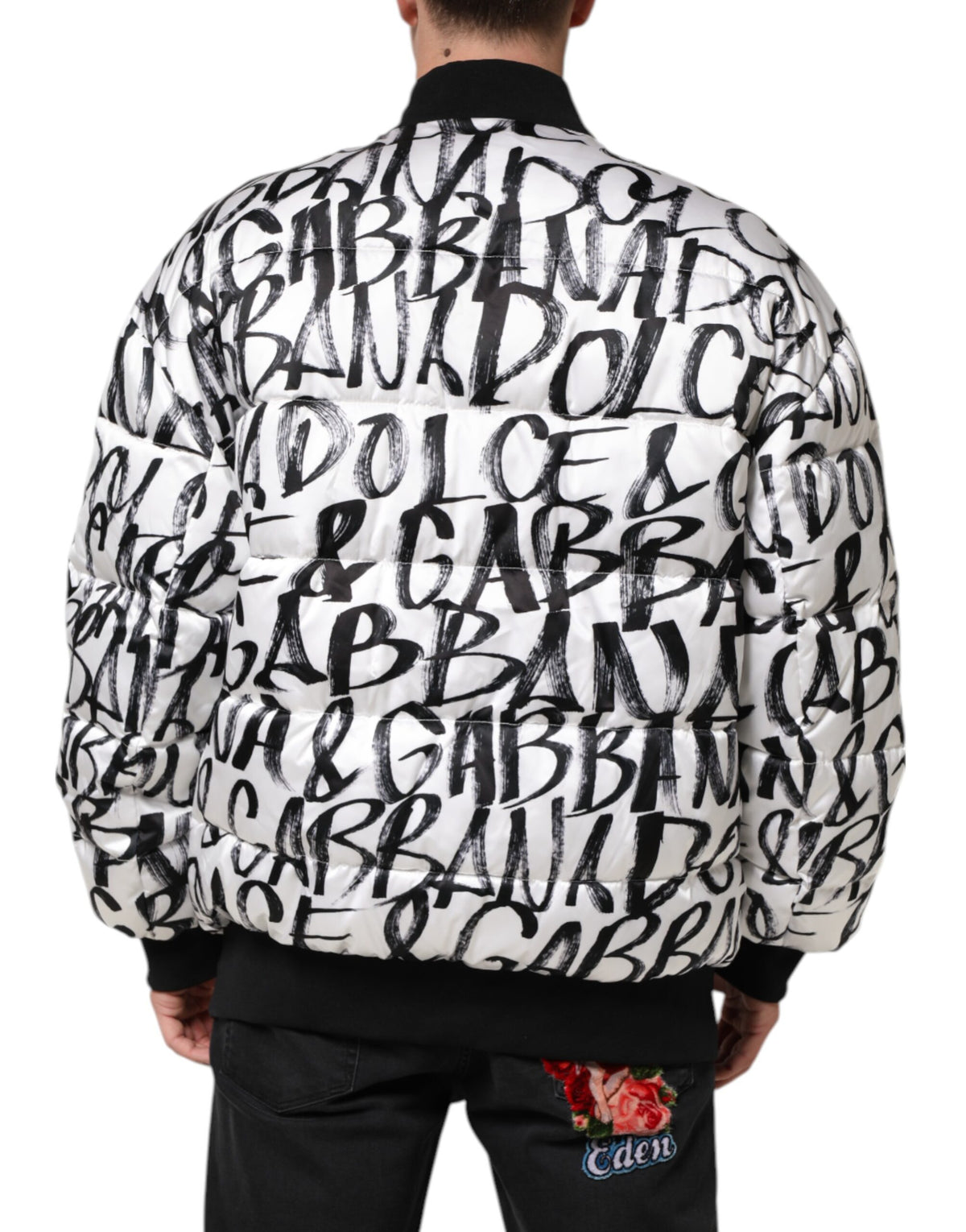 Veste bomber matelassée à logo graffiti blanc et noir de Dolce & Gabbana