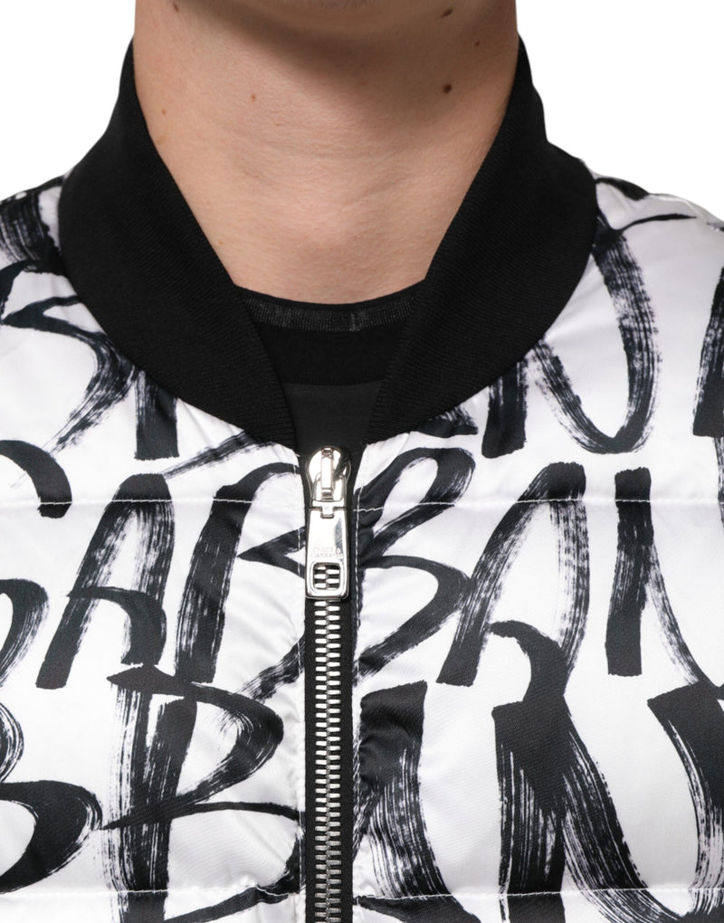 Veste bomber matelassée à logo graffiti blanc et noir de Dolce & Gabbana