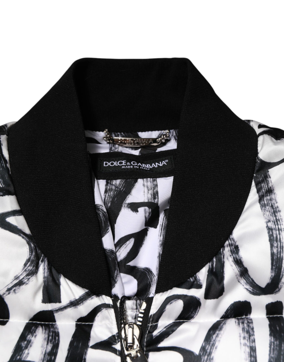 Veste bomber matelassée à logo graffiti blanc et noir de Dolce & Gabbana