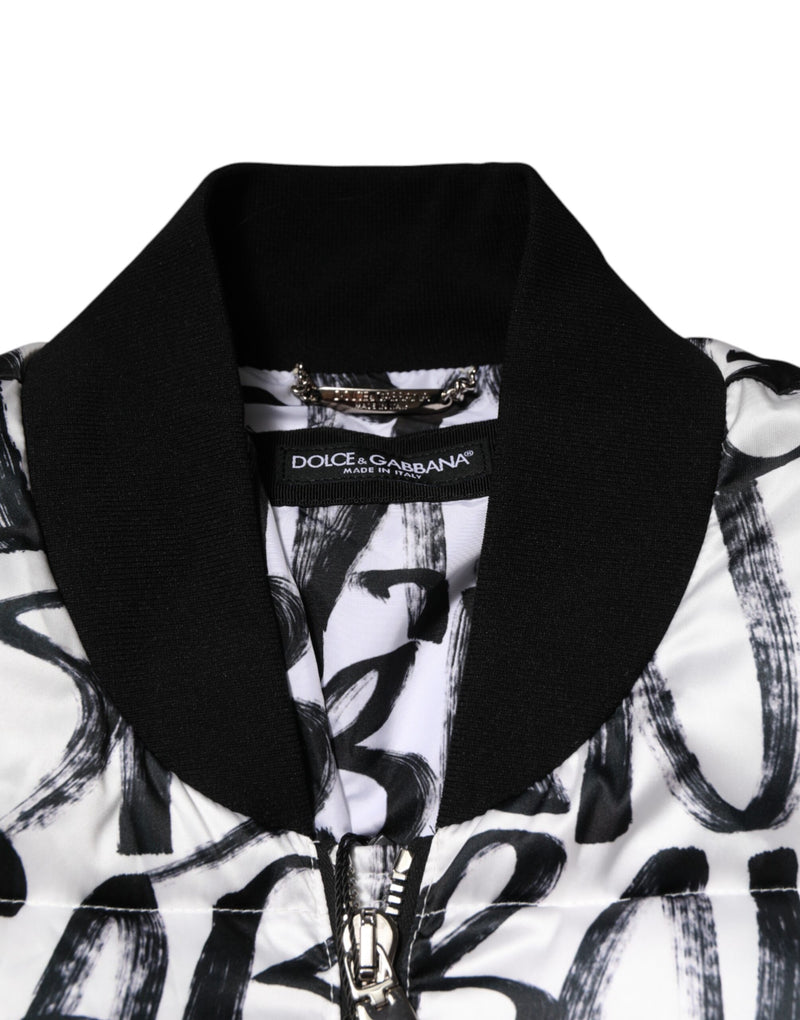 Veste bomber matelassée à logo graffiti blanc et noir de Dolce & Gabbana
